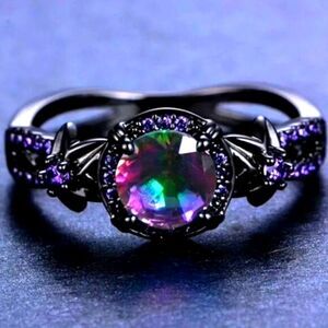 Mystic Rainbow Fire Topaz Cocktail Ring  14K Black Gold Plating over 925 Silver
